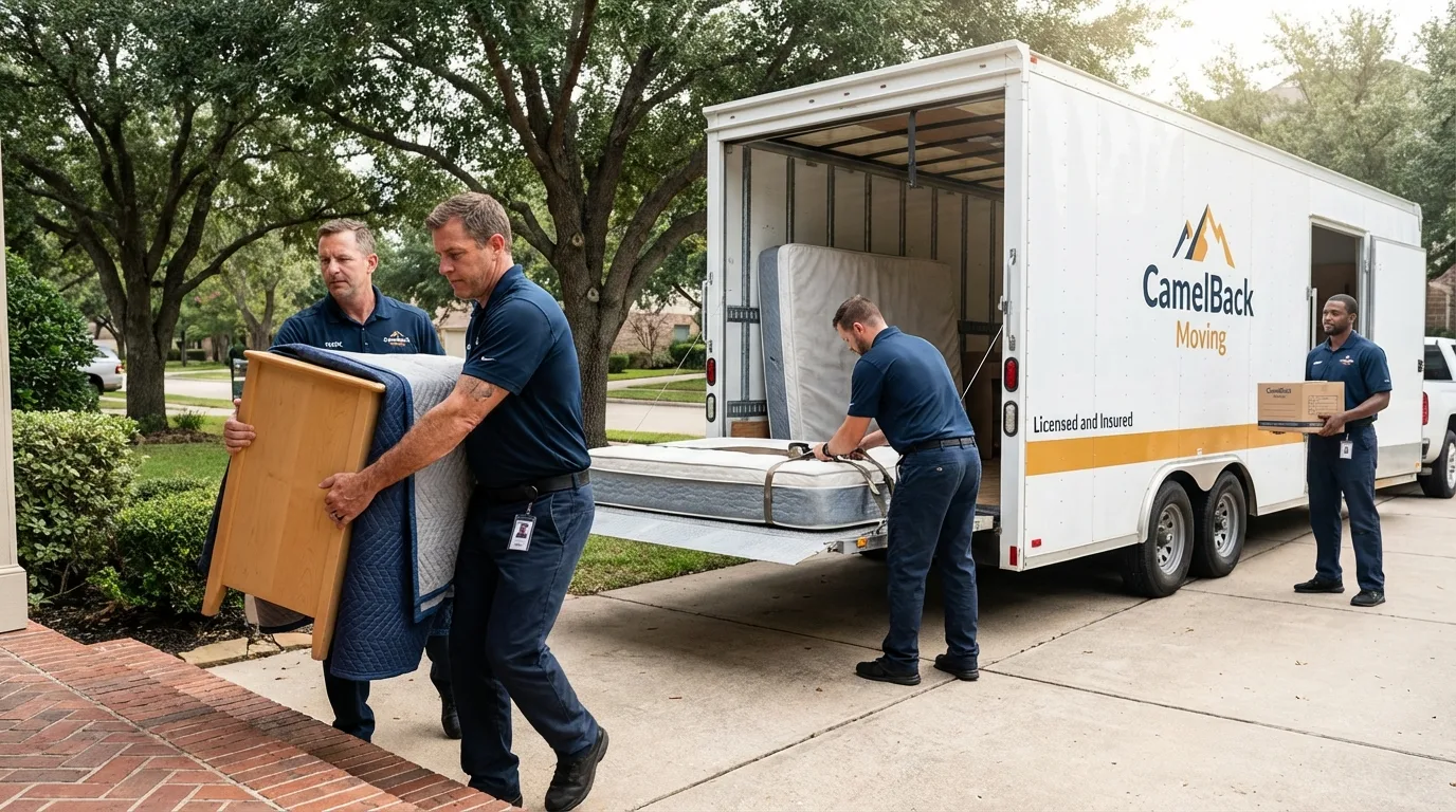 Crew loading residential truck for cross-state move from Cuba, IL